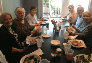 Enjoying lunch at a local restaurant