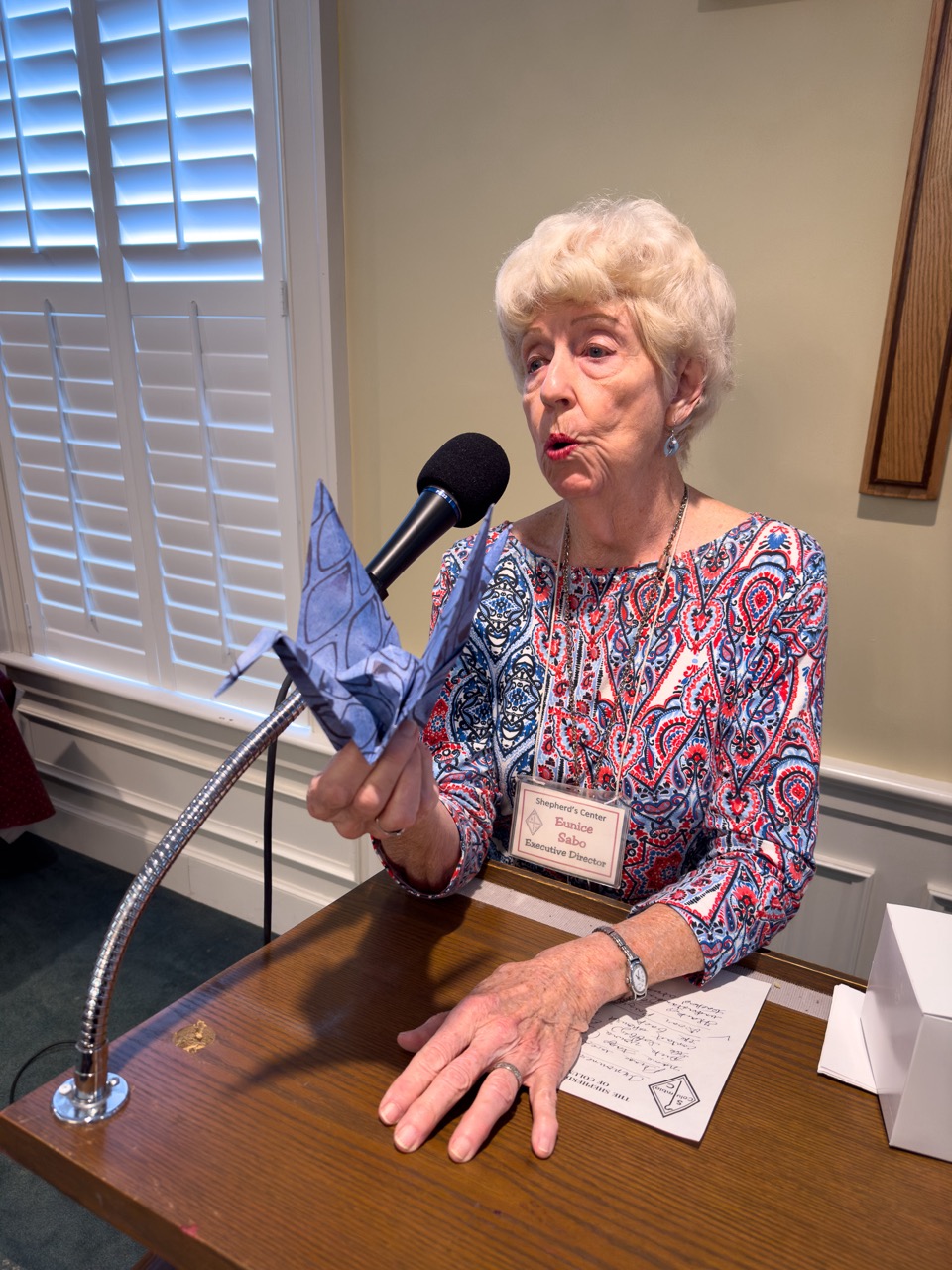 Eunice showing off Origami work